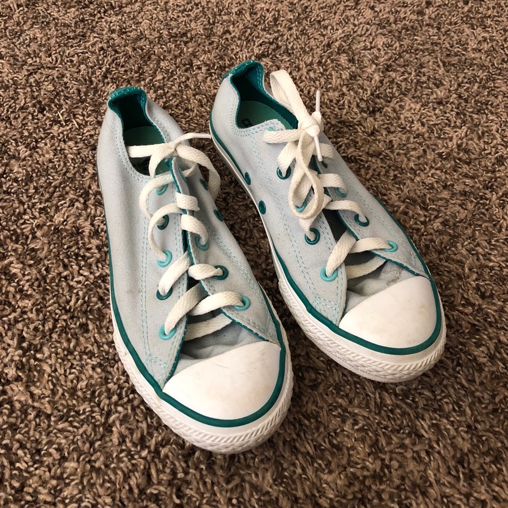 Blue and green trimmed Converse