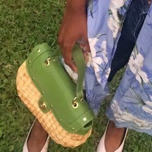 Bags - Straw handbag with green details Bags - Straw handbag with green details
