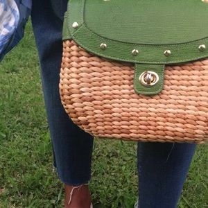 Bags - Straw handbag with green details Bags - Straw handbag with green details