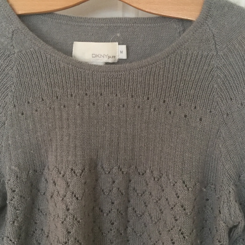 "DKNY pure" crocheted crew beck sweater in alpaca.