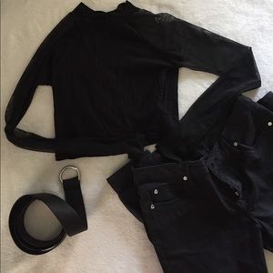 High necked, sheer sleeve crop top High necked, sheer sleeve crop top