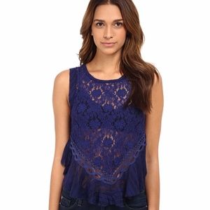 Free People Blue Lace Peplum Tank Top