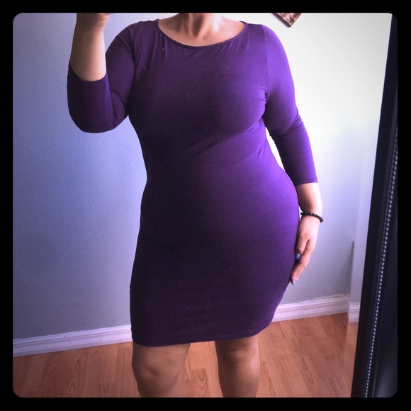 Basic quarter sleeve jersey dress in deep purple - Picture 1 of 8