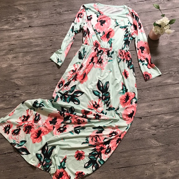 B2G1♦️Floral Long Sleeve Maxi Dress Green - Picture 2 of 5