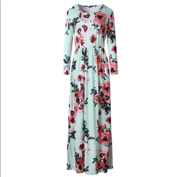 B2G1♦️Floral Long Sleeve Maxi Dress Green - Picture 5 of 5
