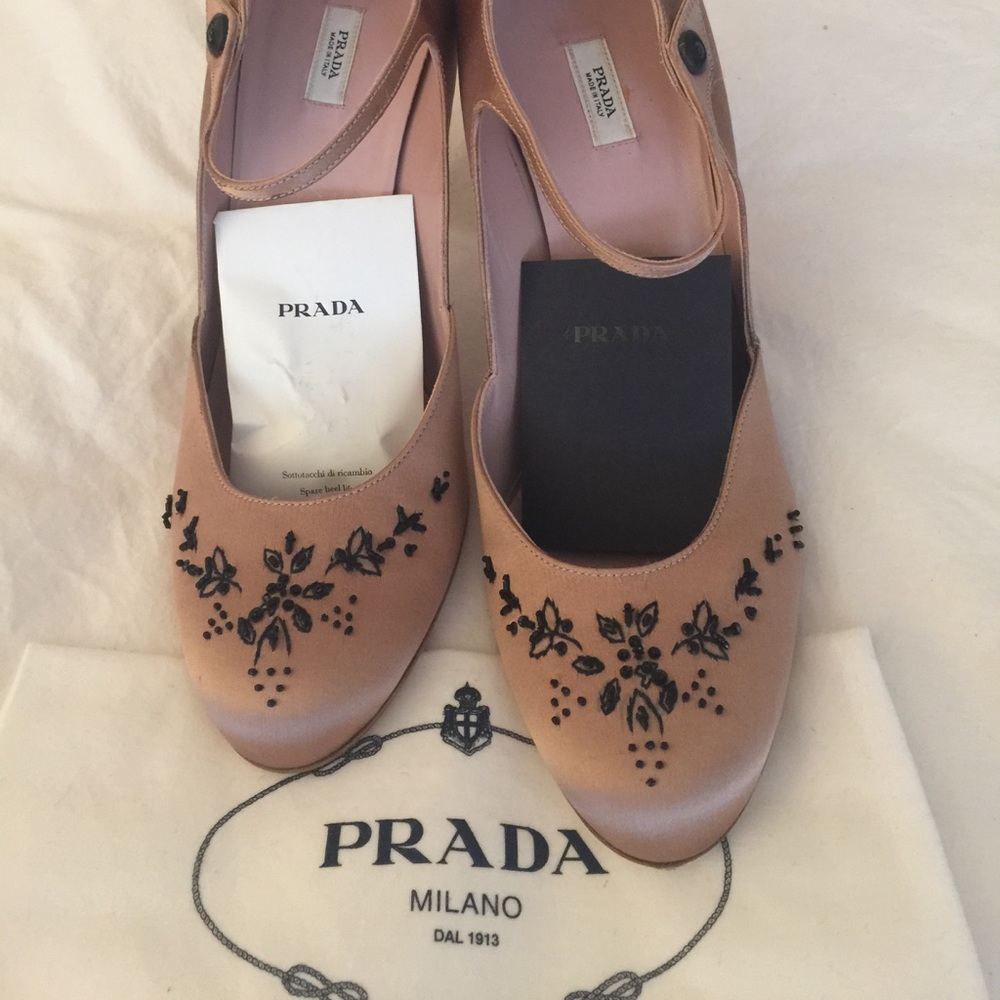 New Prada satin/beaded Mary Jane pumps