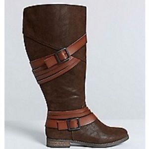 Lane Bryant Brown Multi strap Faux Suede Boots 9W Lane Bryant Brown Multi strap Faux Suede Boots 9W