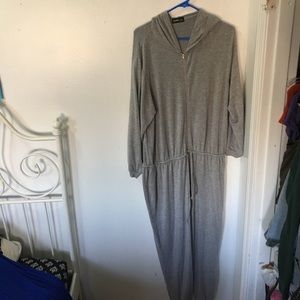 Hooded terry grey jumpsuit