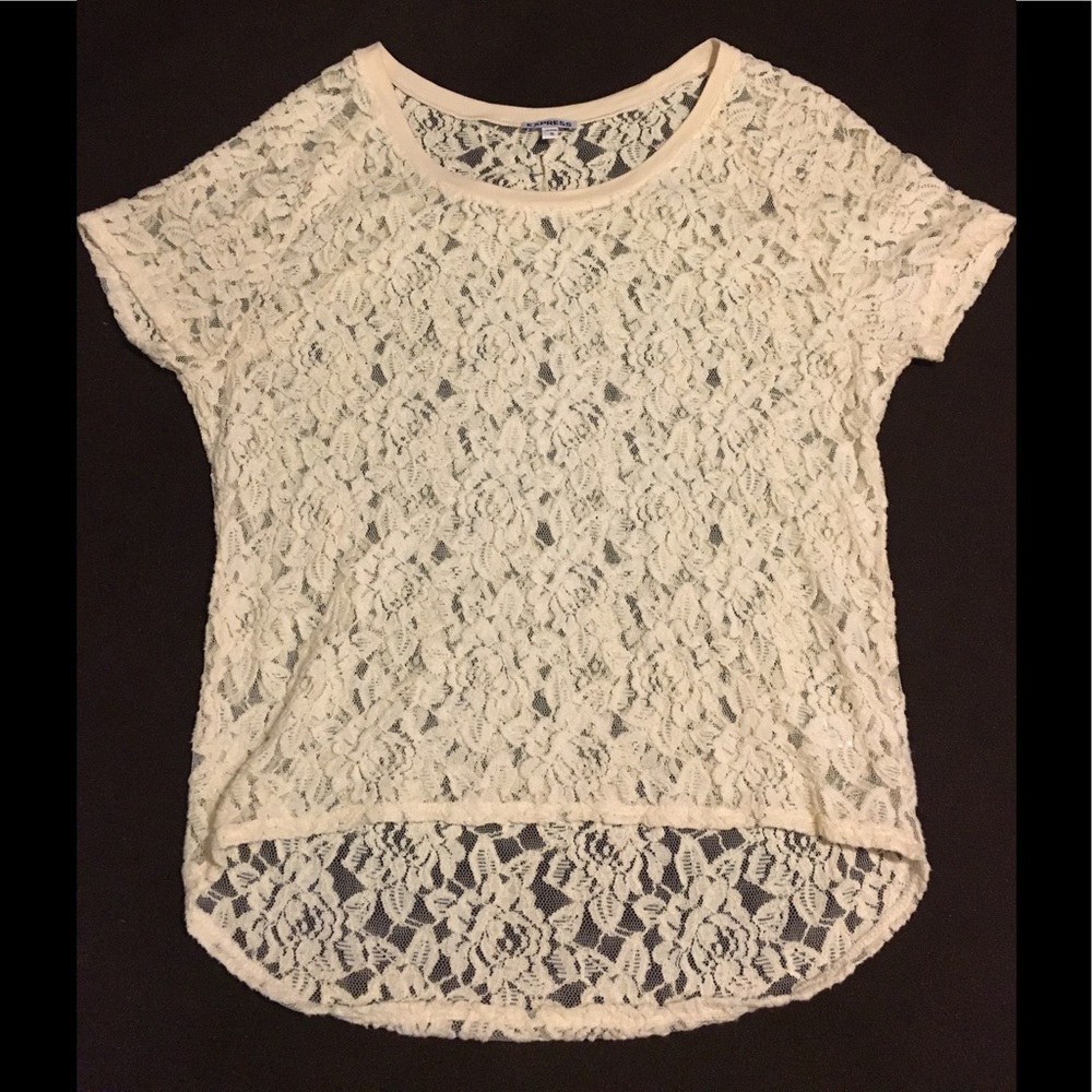 Express ivory high- lo lace top