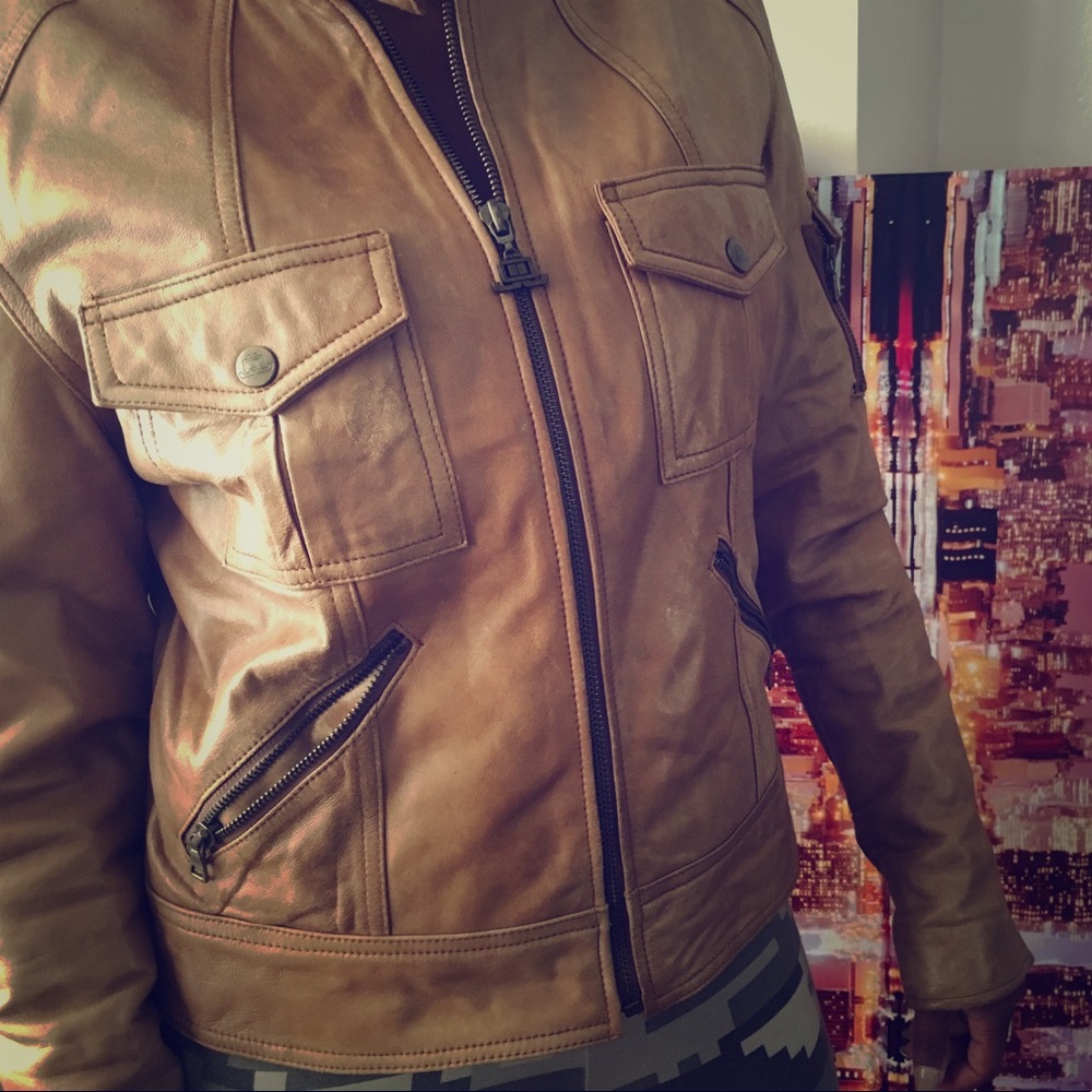 Goldish tan leather jacket