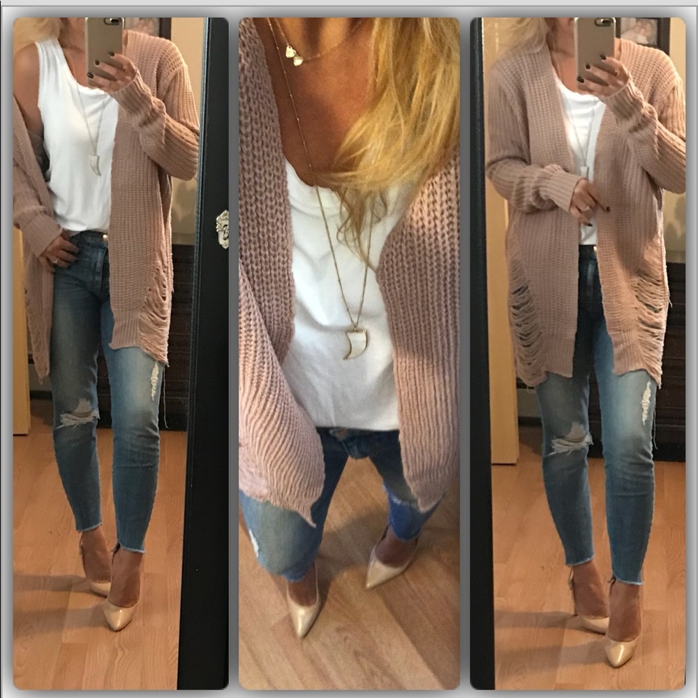 New🍁Blush shredded cardi - Picture 2 of 8