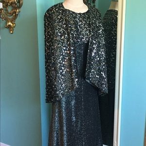 Vintage sequin cape dress silver black set gown Vintage sequin cape dress silver black set gown