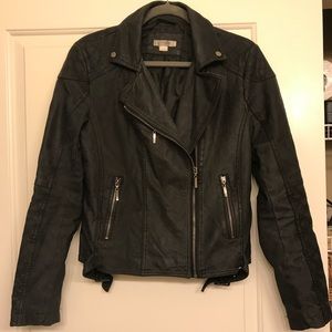 Black distressed motto jacket. Vegan leather.