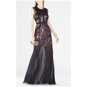 BCBG Floral Embroidered Sequined Gown