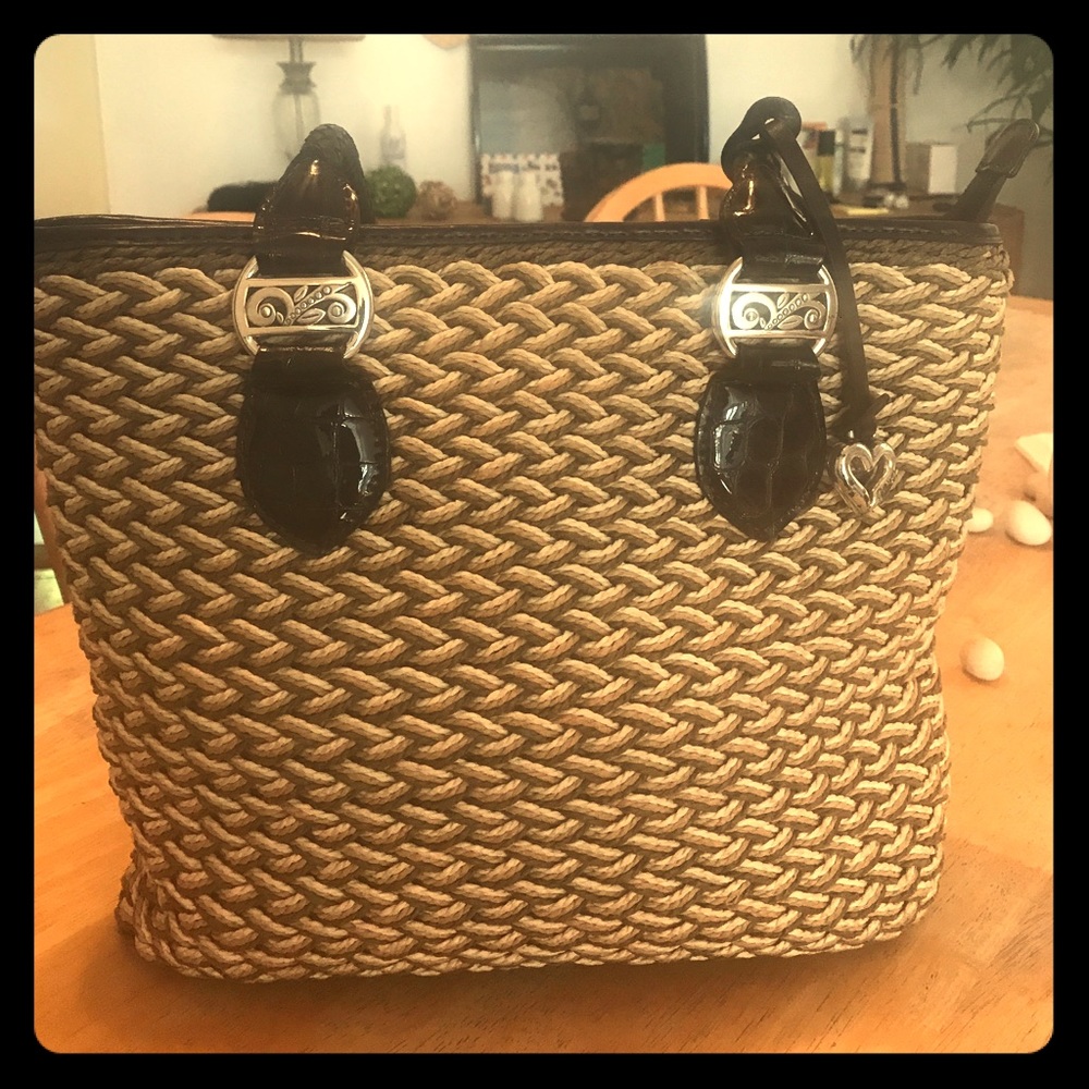 Brighton Original Straw and Leather Small Tote