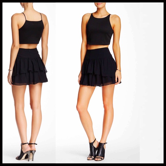 BCBGeneration Tiered Black Chiffon Mini Skirt - Picture 6 of 7