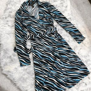 Black, White and Teal Wrap Express Dress