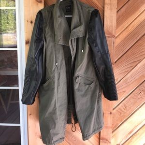 Army jacket with faux leather sleeves