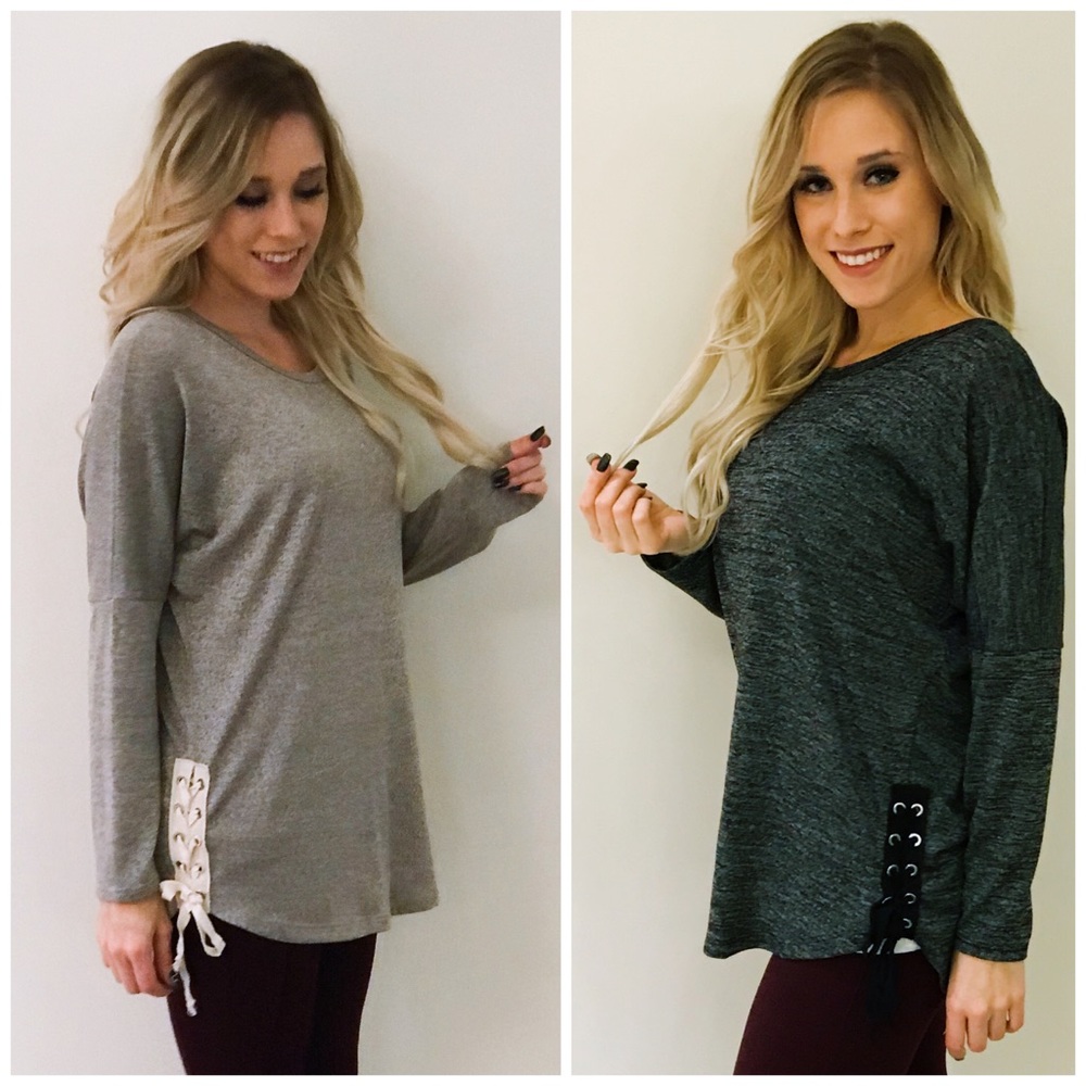 Side Lace Up Dolman Knit Sweater