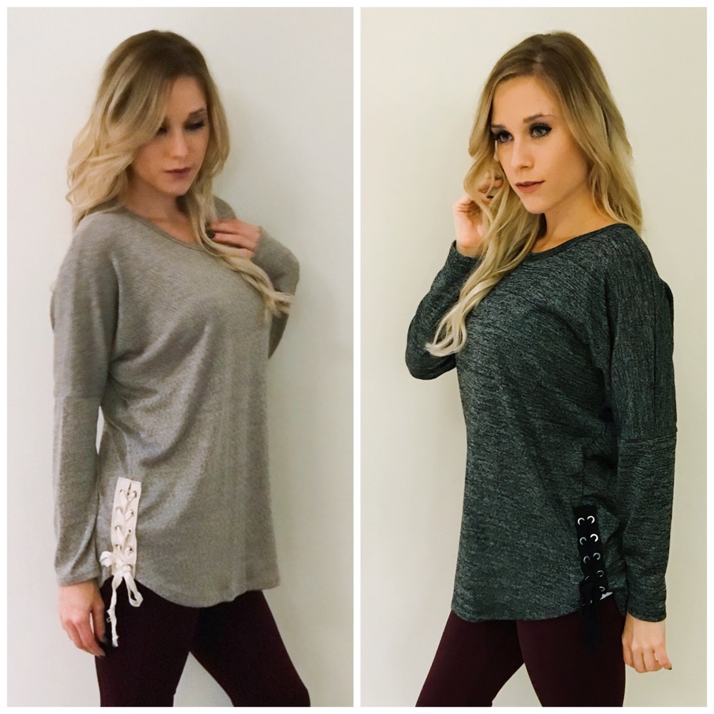 Side Lace Up Dolman Knit Sweater - Picture 2 of 6