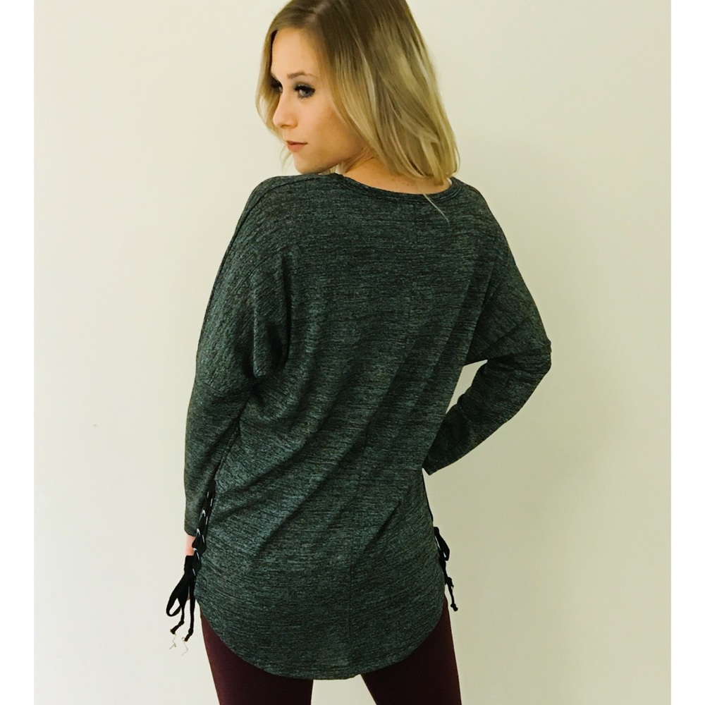 Side Lace Up Dolman Knit Sweater - Picture 4 of 6