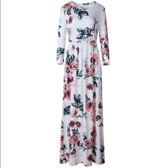 B2G1♦️Floral Long Sleeve Maxi Dress White - Picture 5 of 6