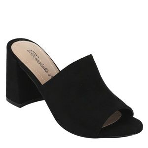 Breckelle's Faux Suede Block Heel Mule Sandals