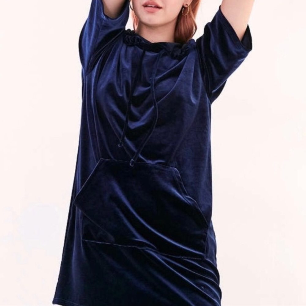 NWT Navy Hooded Velvet Dress | S - Picture 8 of 8