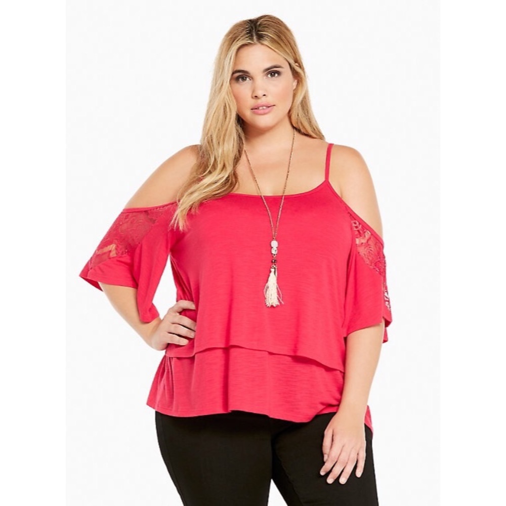 Torrid SIZE 2 Lace Trim Cold Shoulder Top