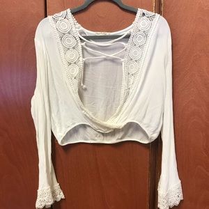 White crop lace-up top