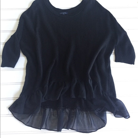American Eagle Outfitters Sweaters - American Eagle Black Chiffon Ruffle Sweater