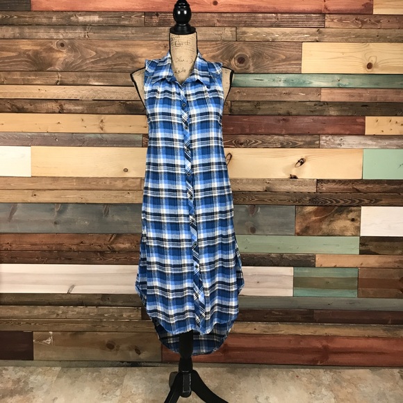 Altar'd State Tops - Altar'd State Cotton Blue Plaid Flannel Tunic S