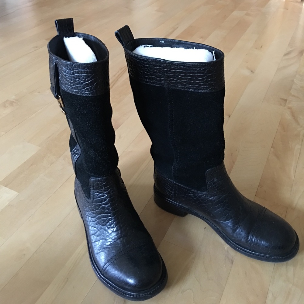 Tory Burch Motorcycle Boots - leather + suede