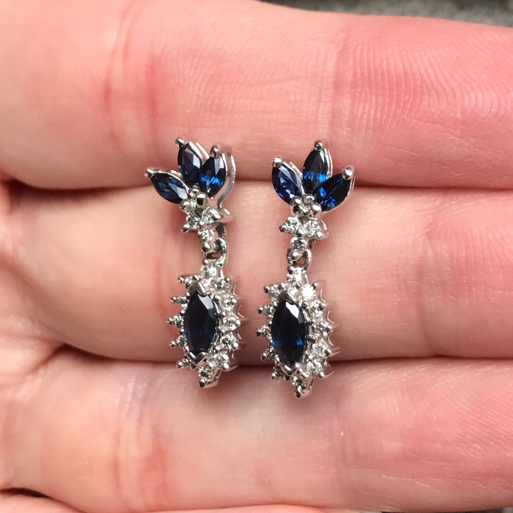 🌹SALE🌹14k Alwand Vahan Sapphire Diamond Earrings - Picture 2 of 8