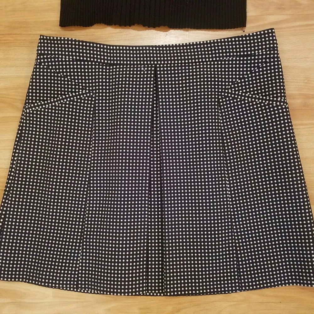 Chaus New York Black White Pleated Polka Dot Skirt
