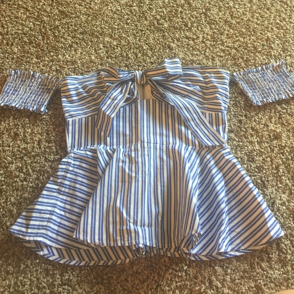 blue and white off the shoulder top worn once