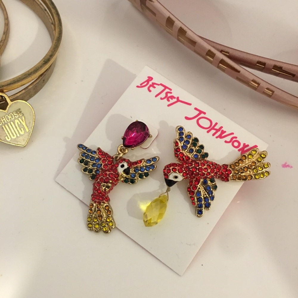Betsey Johnson Multicolor Bird Drop Earrings