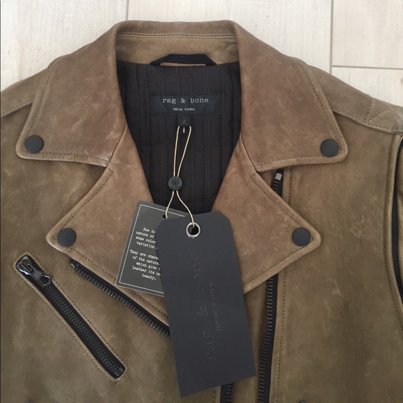 ❌SOLD❌ NWT Rag&Bone Bowery Leather Jacket in Moss - Picture 4 of 8