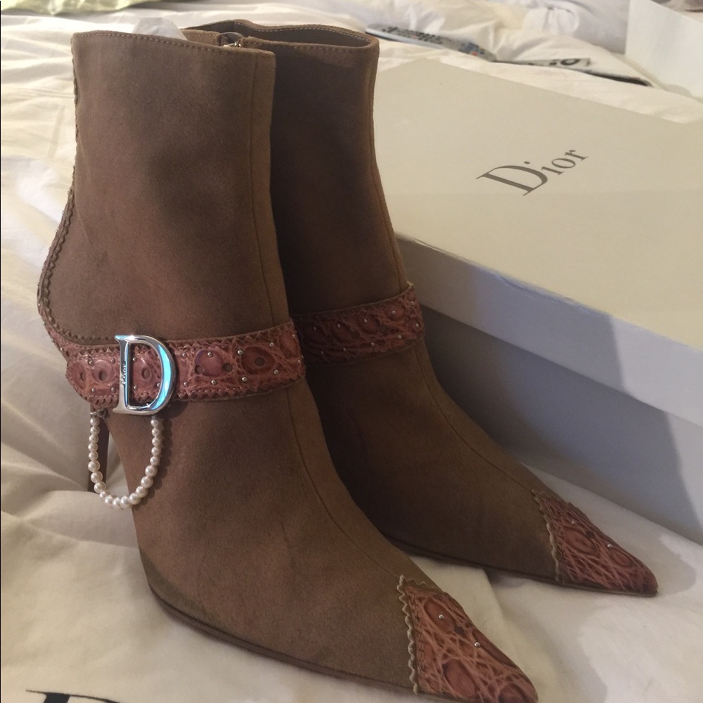 New Christian Dior Suede/Croc D'Trick Ankle Boots.