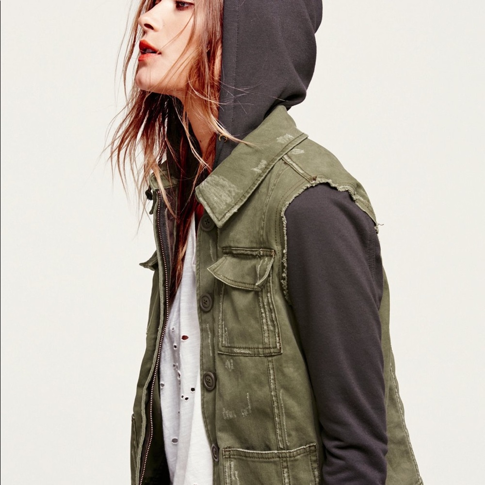 Free People Knit Hooded Twill Jacket | Size S