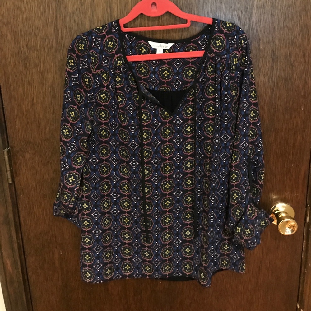 Flowy Geometric Print Blouse Purple, Black, & Navy