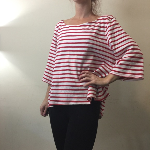 Free People Tops - We The Free Red White Striped Waffle Blouse Top
