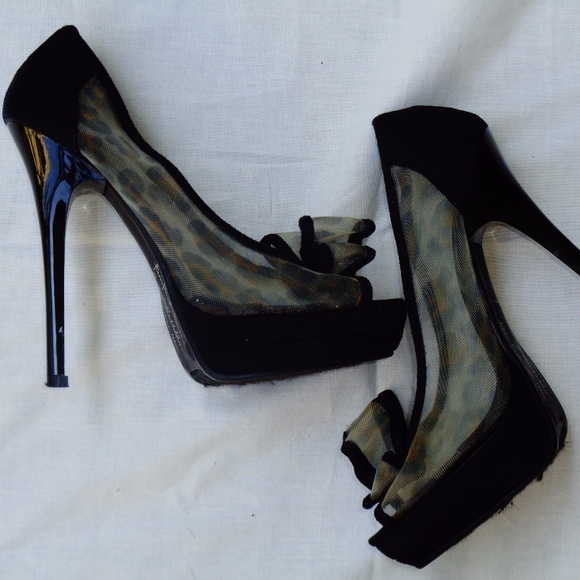Kardashian Kollection Mesh Leopard Peep Toe Heels - Picture 2 of 7
