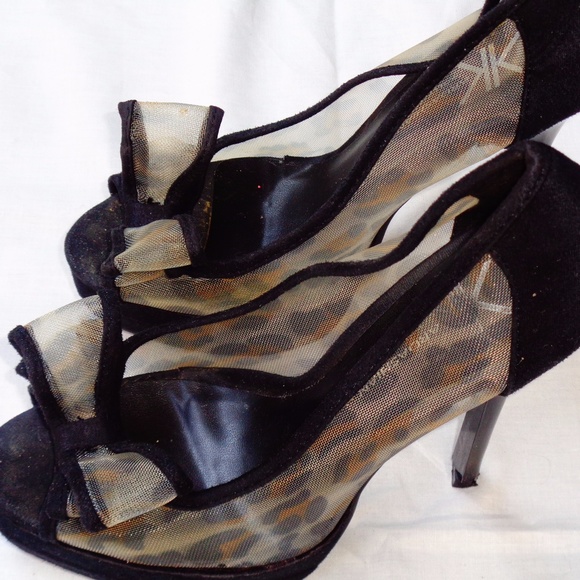 Kardashian Kollection Mesh Leopard Peep Toe Heels - Picture 4 of 7