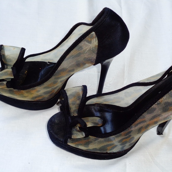 Kardashian Kollection Mesh Leopard Peep Toe Heels - Picture 7 of 7