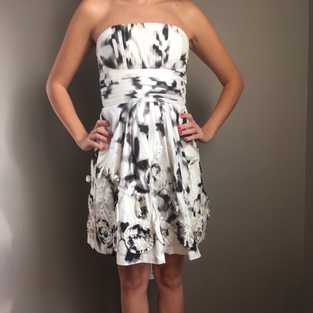 BCBG off white and black floral cocktail dress