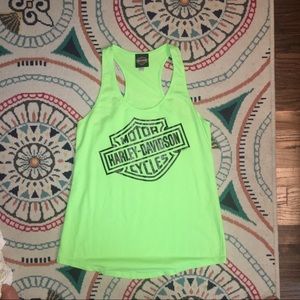 Neon green Harley Davidson racer back tank