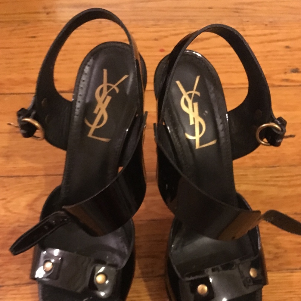 Black YSL patent leather sandals
