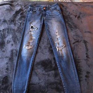 American Eagle Faux Destroyed Skinny Jeans Size 0