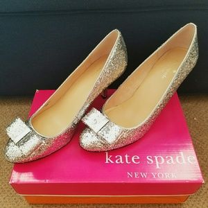 Kate Spade Glitter Bow Heels - Silver 8.5 Like New Kate Spade Glitter Bow Heels - Silver 8.5 Like New